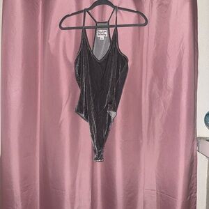 Madison & Berkeley Gray Velvet Strappy V-Neck Bodysuit